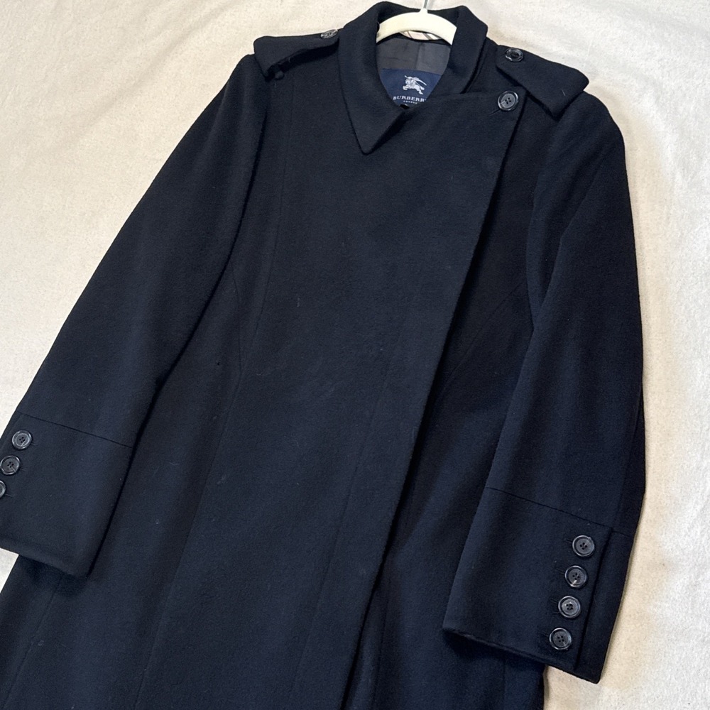 Burberry London Asymmetrical Wool Maxi Trench Coat 100% Cashmere Sz US 12 Flaws